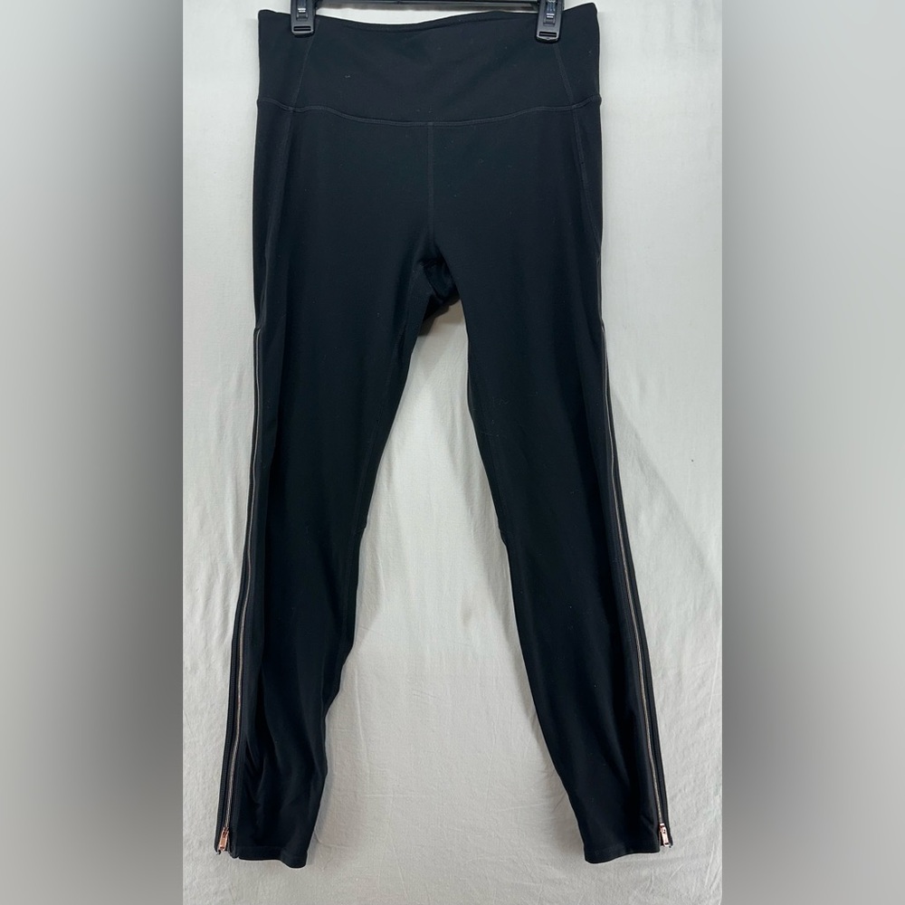 Athleta Leggings Black High Rise Copper Zipper‎ Chaturanga Tight Active Size L